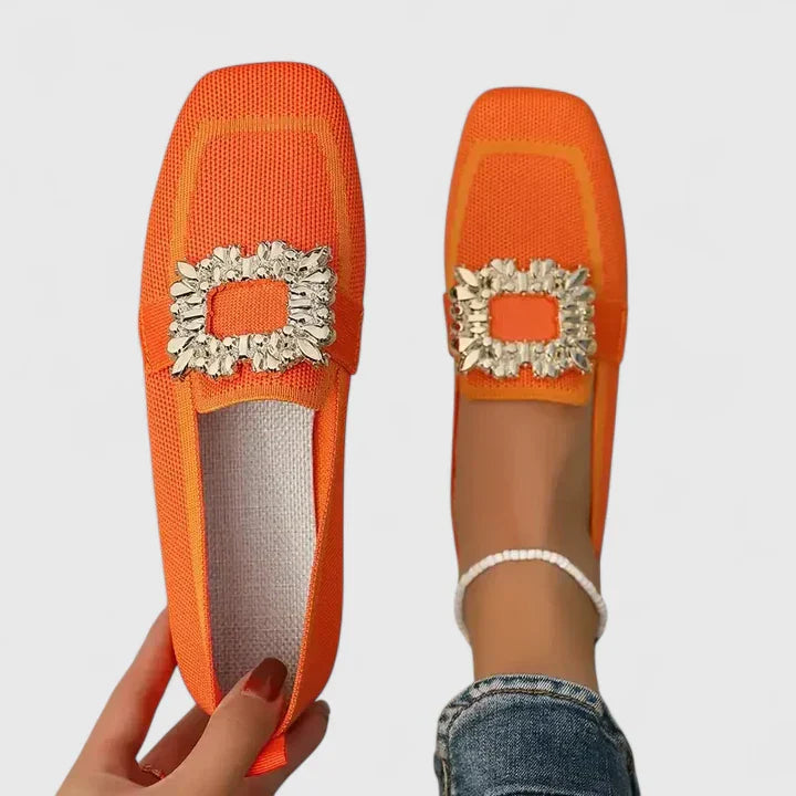 Maylora | Flat Moccasins with Mesh & Square Rhinestone Buckle