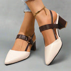 Avalina | Elegant Block Heeled Court Shoes with Strap