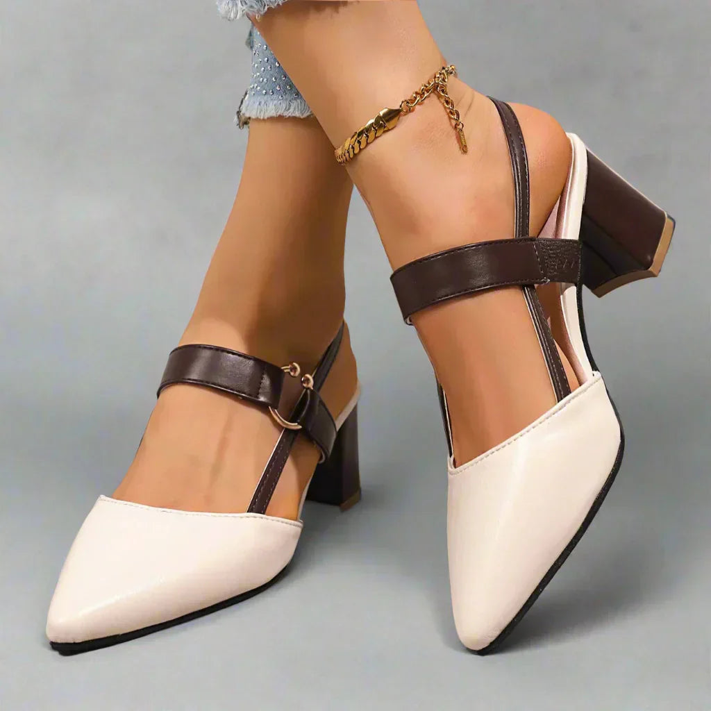 Avalina | Elegant Block Heeled Court Shoes with Strap