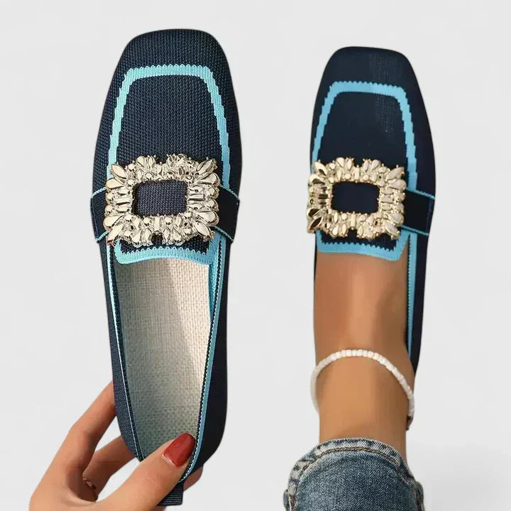 Maylora | Flat Moccasins with Mesh & Square Rhinestone Buckle