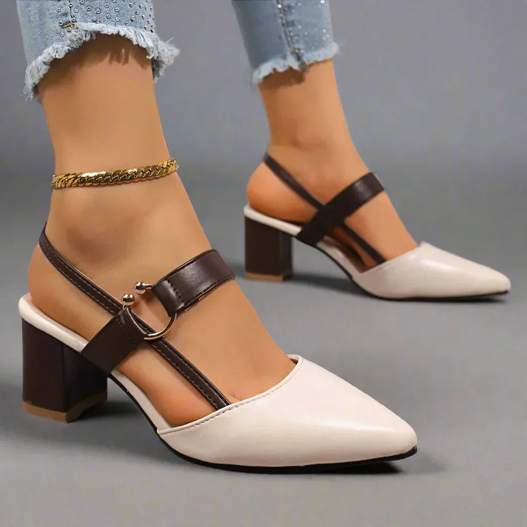 Avalina | Elegant Block Heeled Court Shoes with Strap