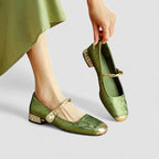 Céleste | Mary Jane Low Heel & Gold Strap