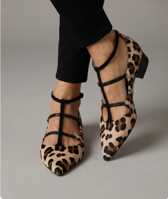 Bridget | Heeled Ballerinas with Leopard Strap