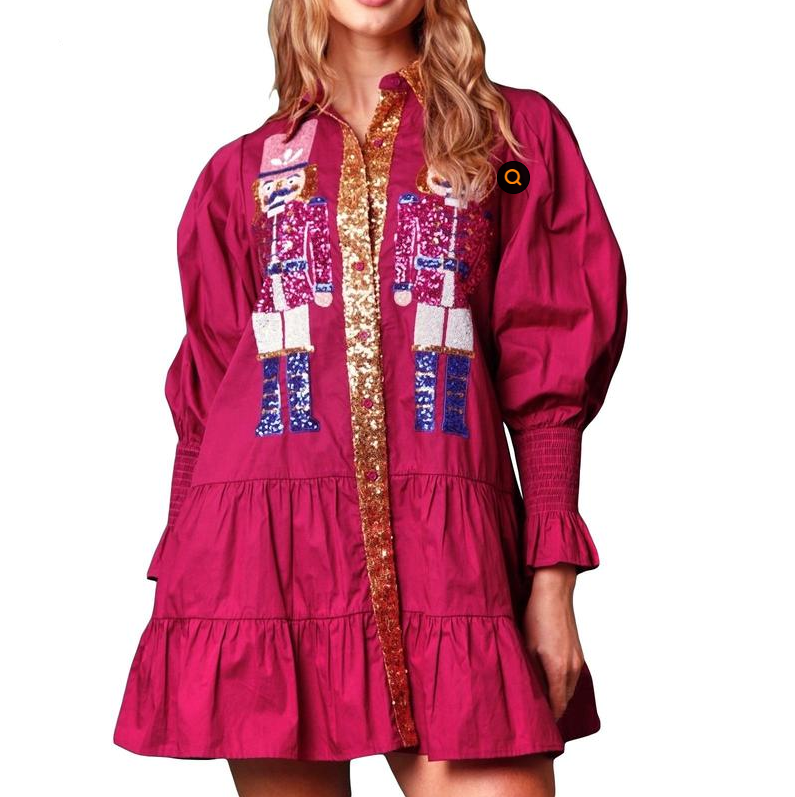 SHEENA™ - Sequin Skirt Holiday Sweatshirt Mini Dress