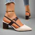 Avalina | Elegant Block Heeled Court Shoes with Strap