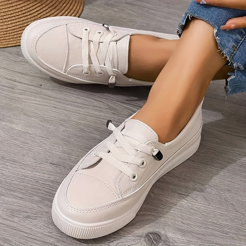 Nola | White Lace-Up Flat Shoes for Women with Breathable Sole