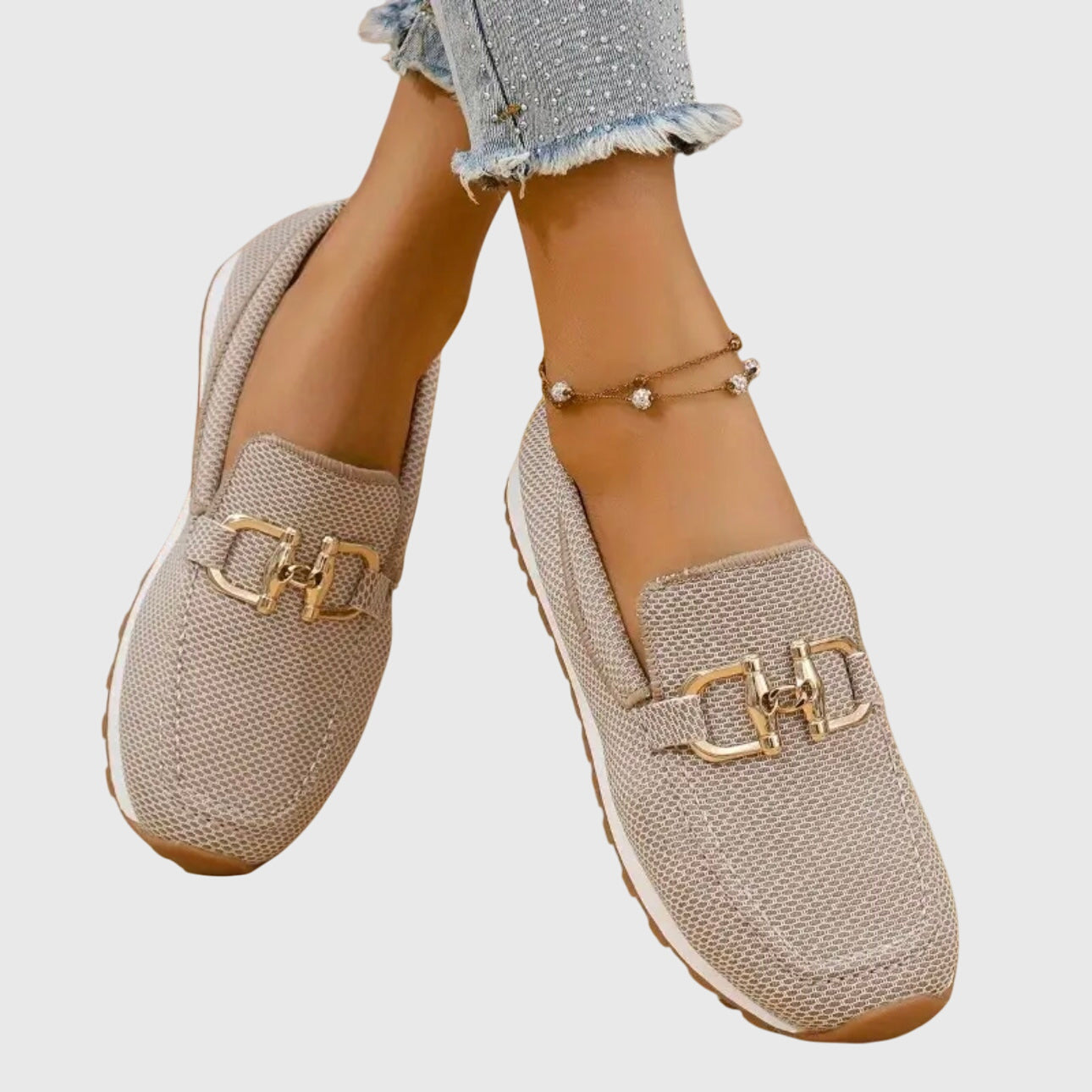 Susie | Slip-On Mesh & Gold Boucle Trainers