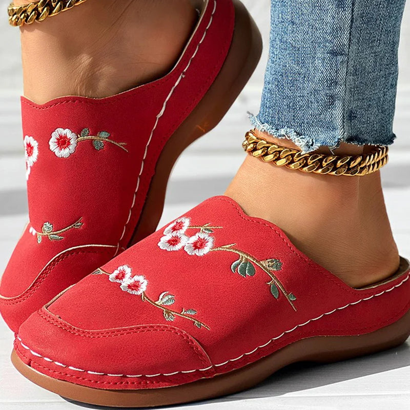 Vintage Floral Embroidered Slippers