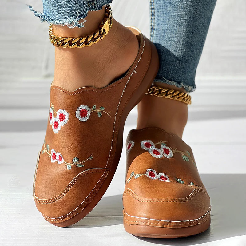 Vintage Floral Embroidered Slippers