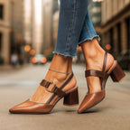 Avalina | Elegant Block Heeled Court Shoes with Strap