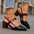 Avalina | Elegant Block Heeled Court Shoes with Strap