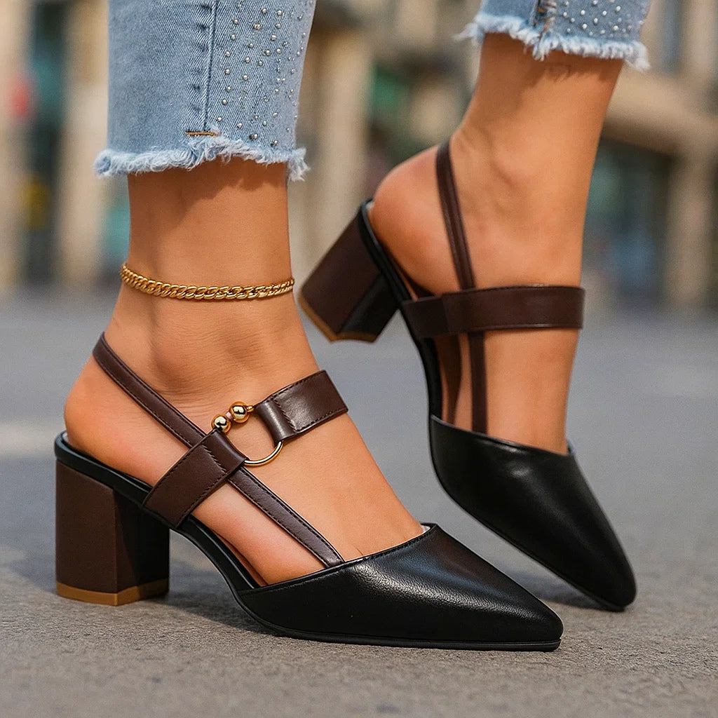 Avalina | Elegant Block Heeled Court Shoes with Strap