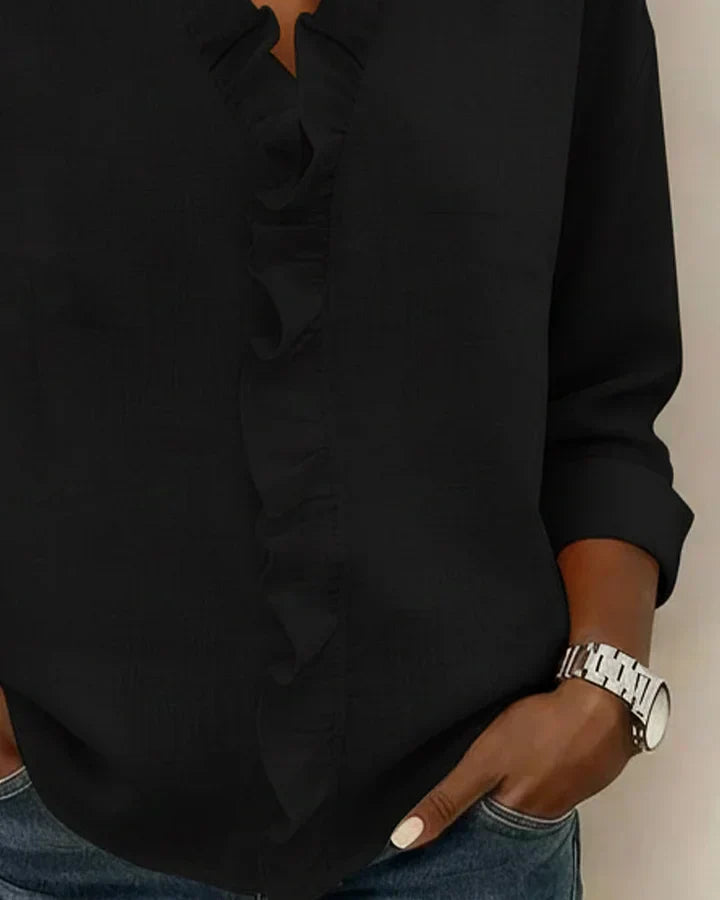 Sharlene | Ruffle Trim V-Neck Blouse