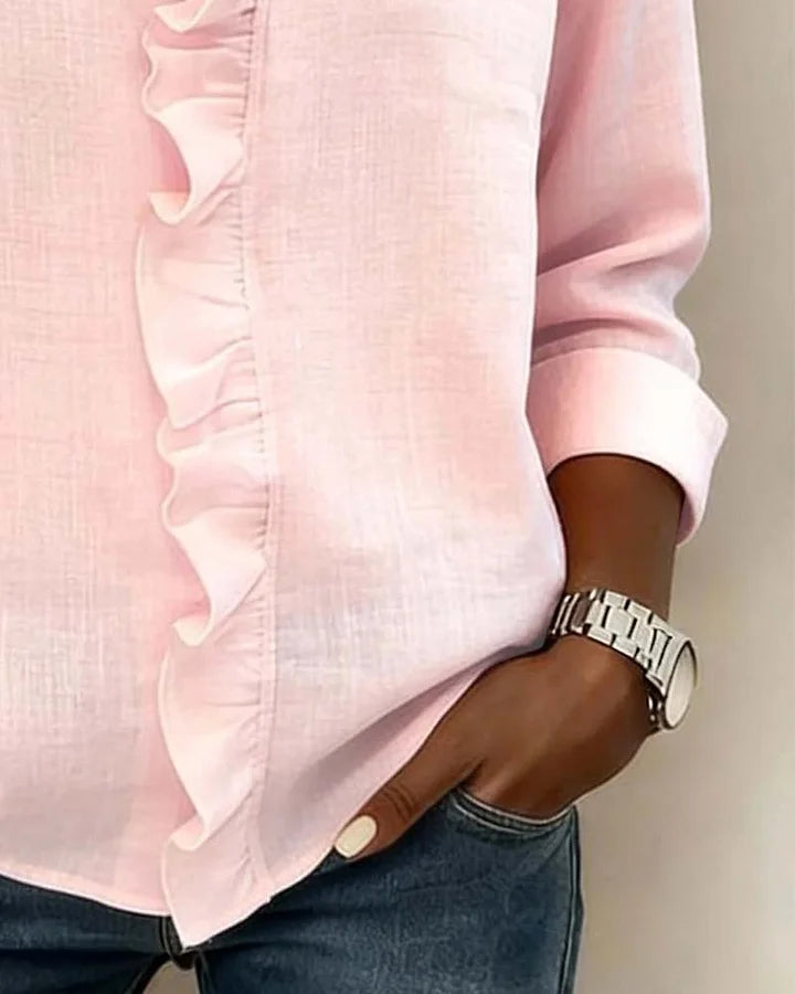 Sharlene | Ruffle Trim V-Neck Blouse