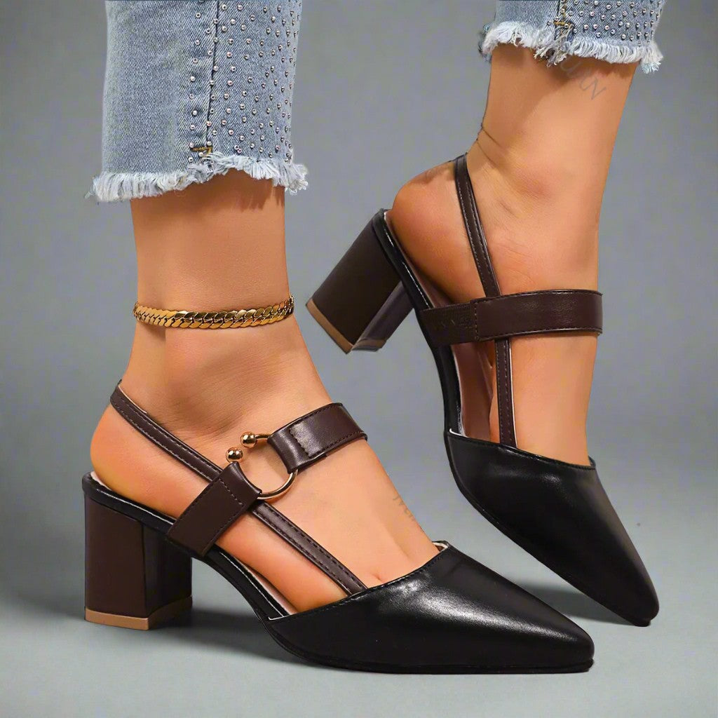 Avalina | Elegant Block Heeled Court Shoes with Strap