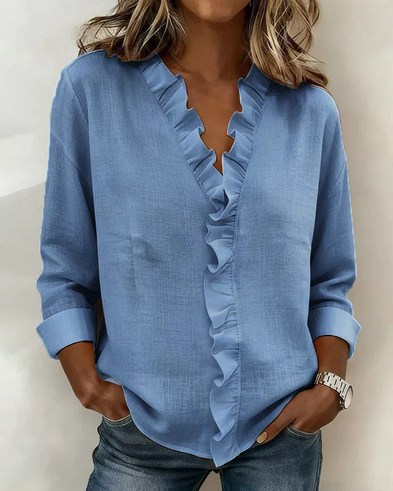 Sharlene | Ruffle Trim V-Neck Blouse