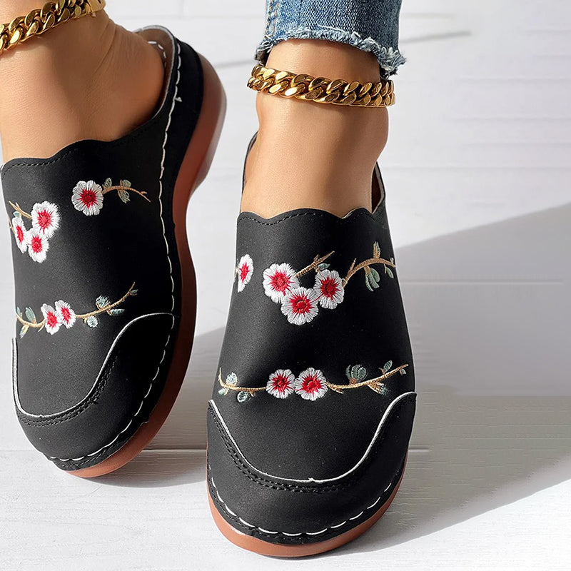 Vintage Floral Embroidered Slippers