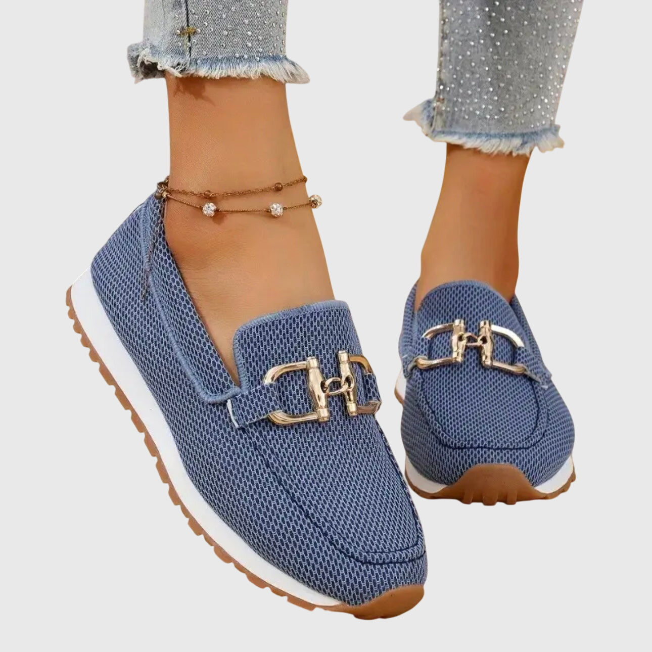 Susie | Slip-On Mesh & Gold Boucle Trainers