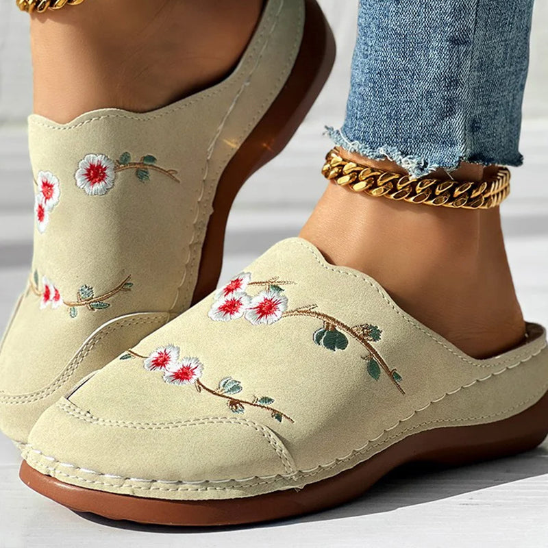 Vintage Floral Embroidered Slippers