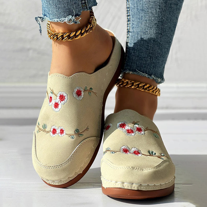 Vintage Floral Embroidered Slippers