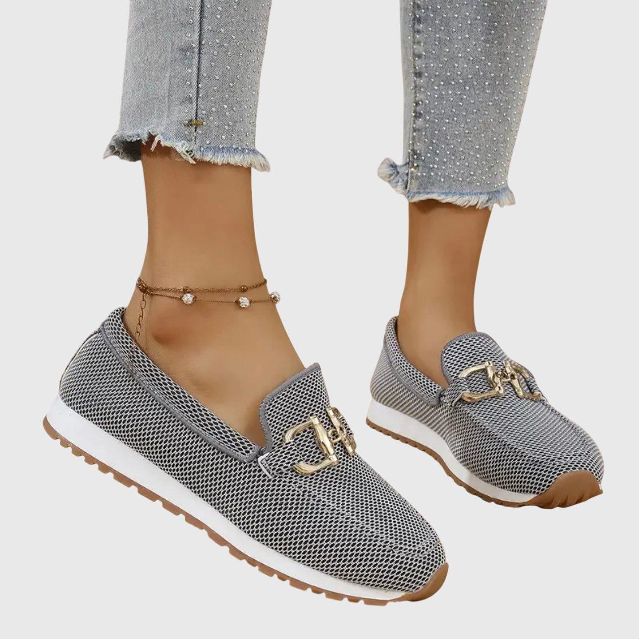 Susie | Slip-On Mesh & Gold Boucle Trainers