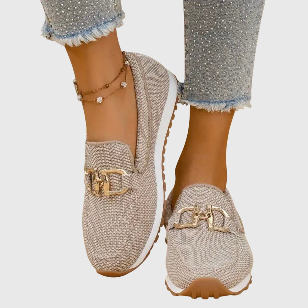 Susie | Slip-On Mesh & Gold Boucle Trainers