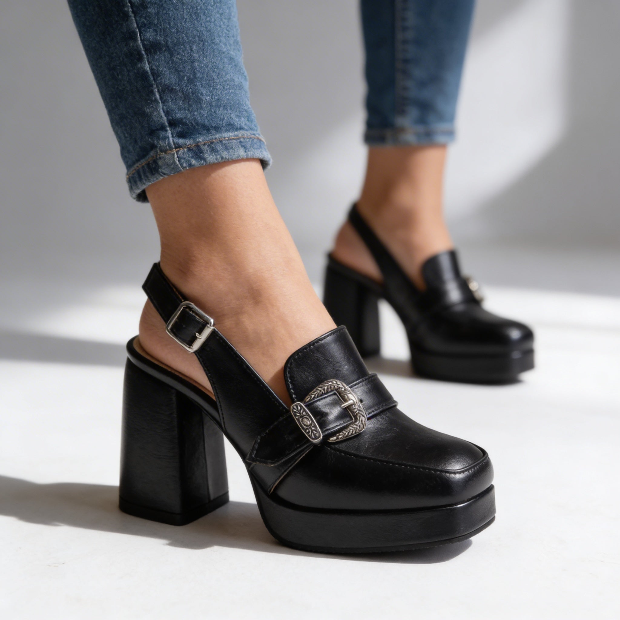 Arianna | Slingback Platform with Buckle & Block Heel