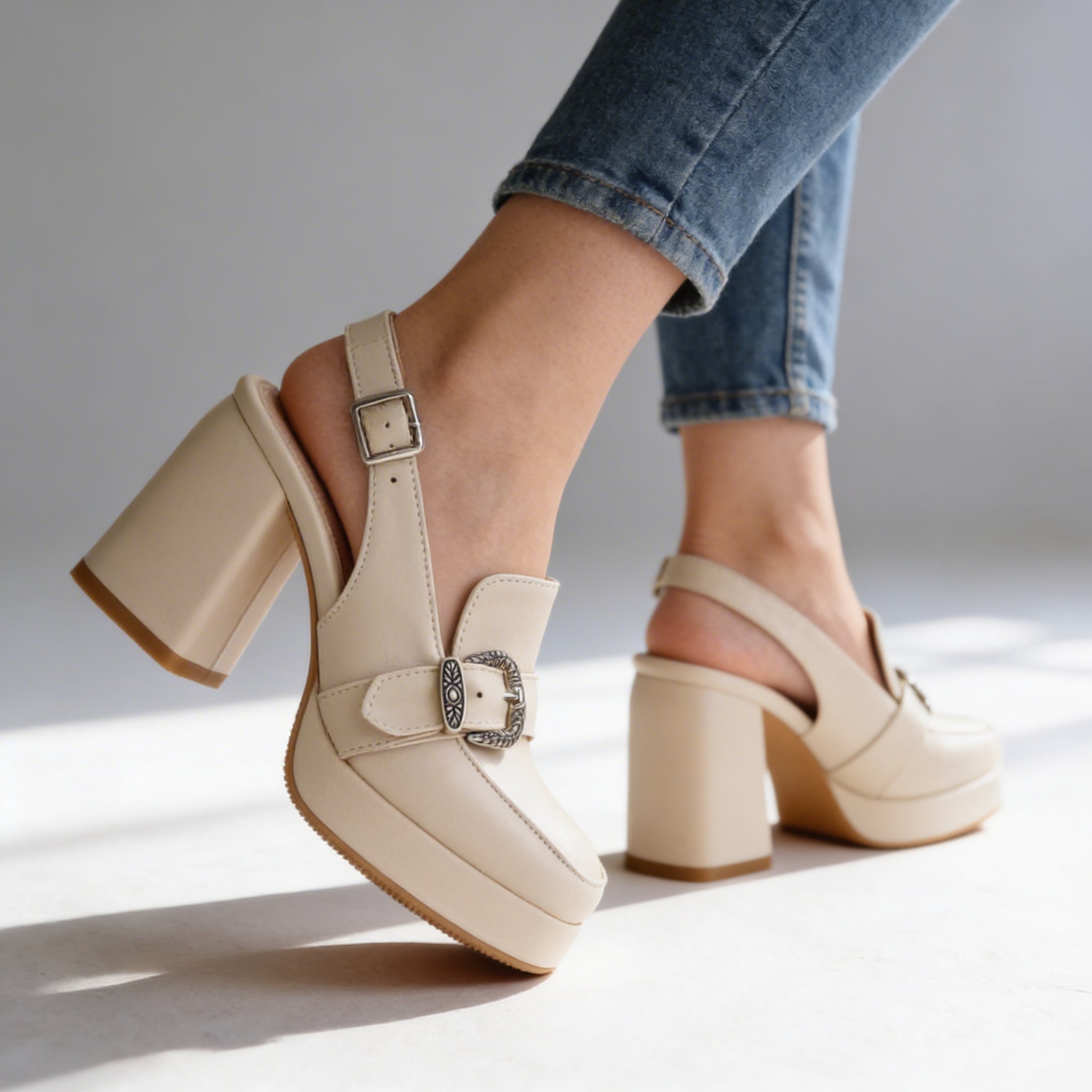 Arianna | Slingback Platform with Buckle & Block Heel