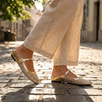 Ariel | Elegant Woven Fabric Square Toe Mules with Mary Jane Strap